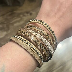 Leopard Print and Gold-Tone Wrap Bracelet with magnetic clasp